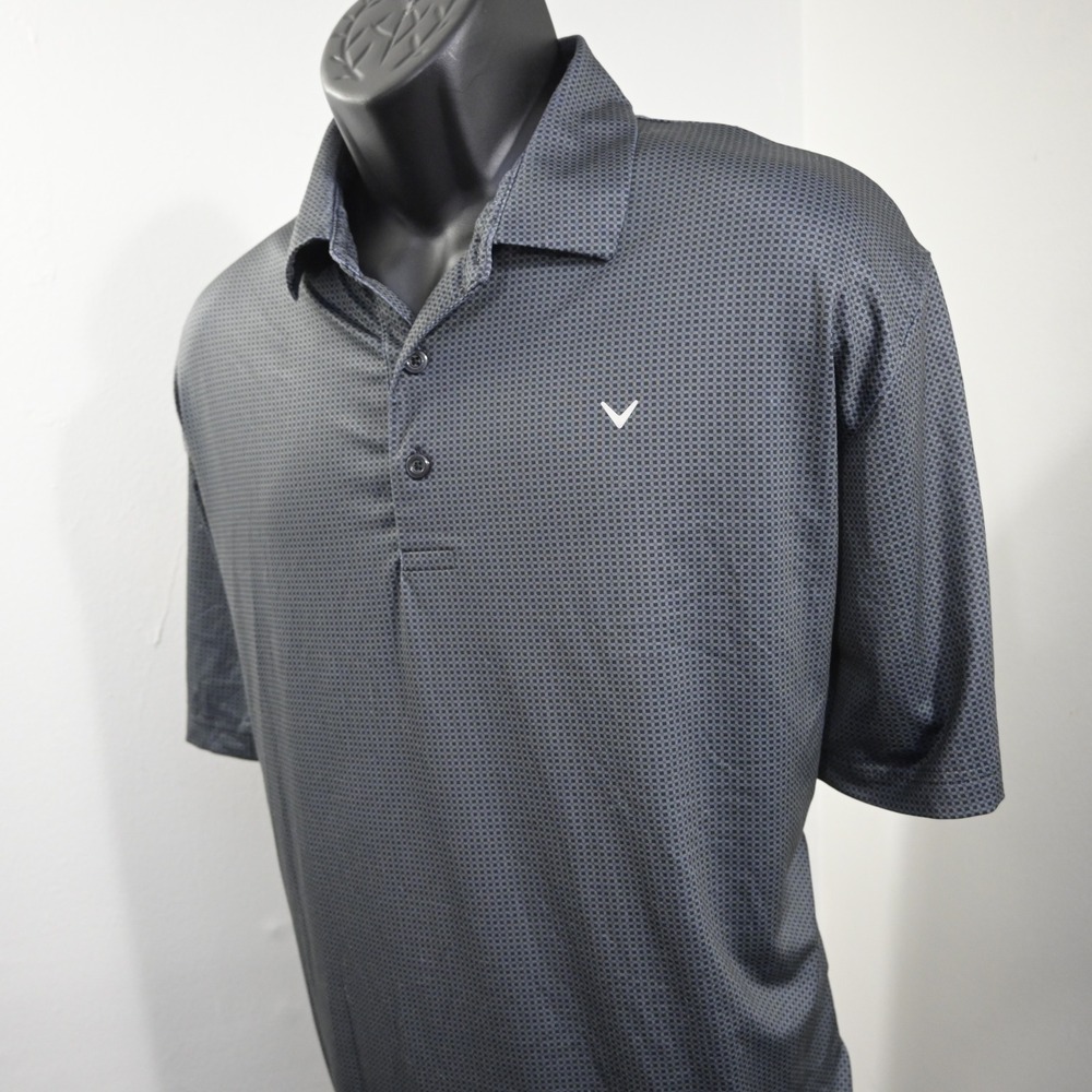 Callaway Golf Polo Men XL Gray Geometric Opti-Dri Short Sleeve Button Up